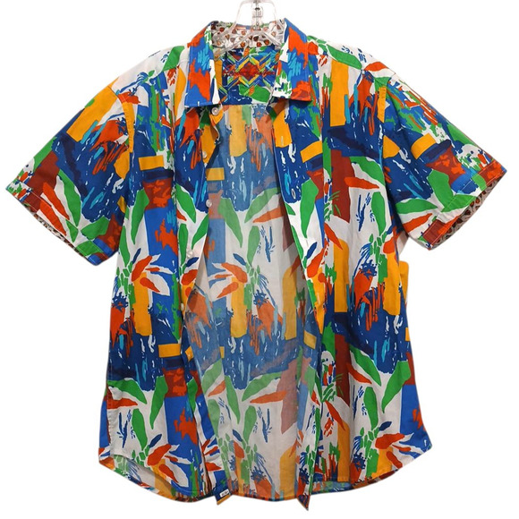 Robert Graham Graffiti Colorful Short Sleeve Shirt Sz Large Summer Party Rare - Picture 3 of 14
